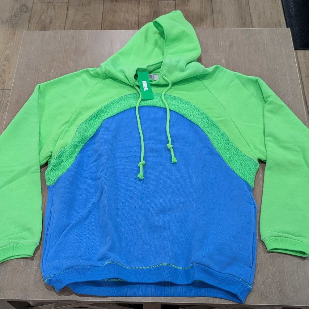 $595 Mens ERL Rainbow Knit Pullover Hoodie Hoodie Green/Blue Large